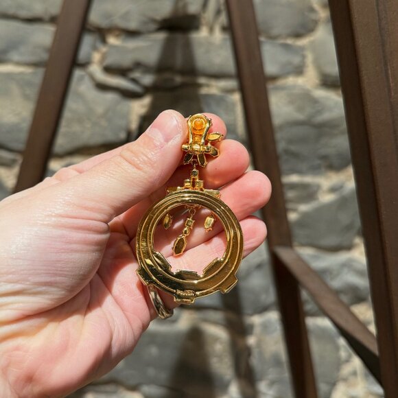 Prada Round Ivory Saffiano Leather Drop Crystal Earrings - Picture 8 of 11